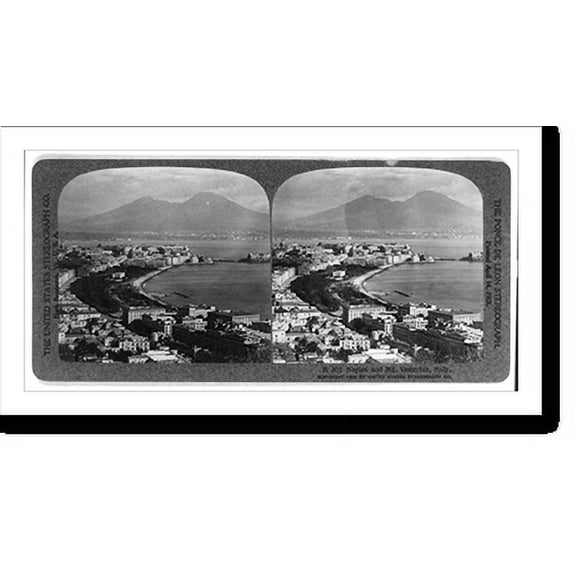 Historic Print, Naples and Mt. Vesuvius, Italy, 18" x 24"