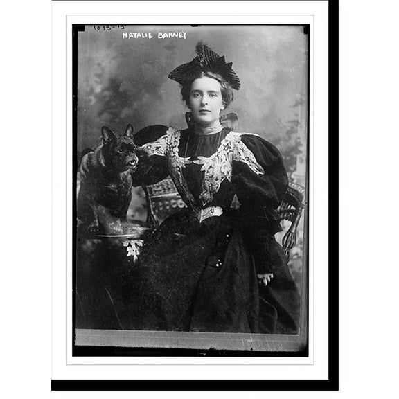 Historic Print, Natalie Barney seated with dog, 18" x 24"