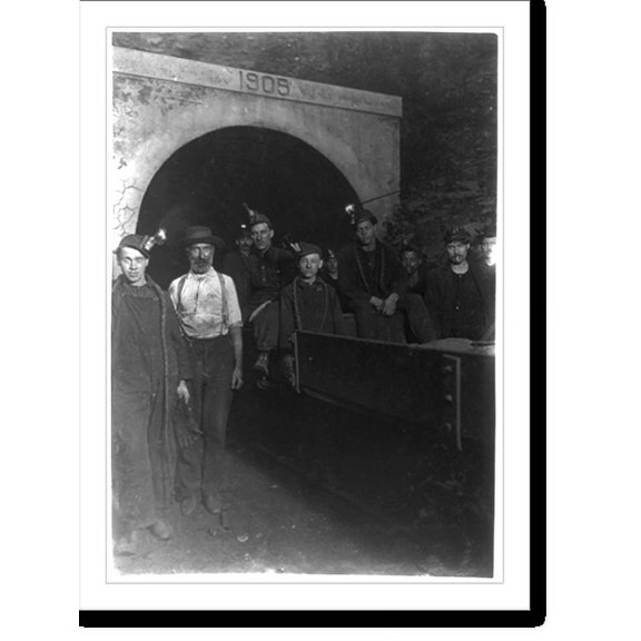 Historic Print, National Child Labor Committee. No. 72. Main entrance, Gary W. Va. Mine. Drivers and miners going to work 7 A.M. stay underground until 5:30 P.M. Location: Gary, West Vi...18" x 24"