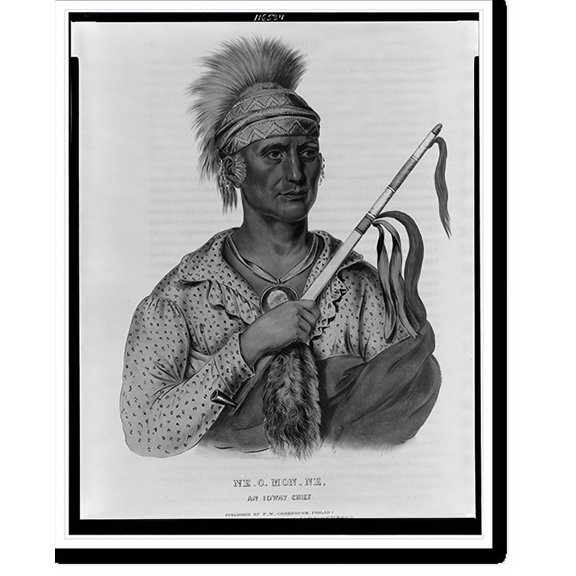 Historic Print, Ne-O-Mon-Ne, an Ioway chief.drawn, printed & coloured at I.T. Bowen's Lithographic Establishment., 16" x 20"
