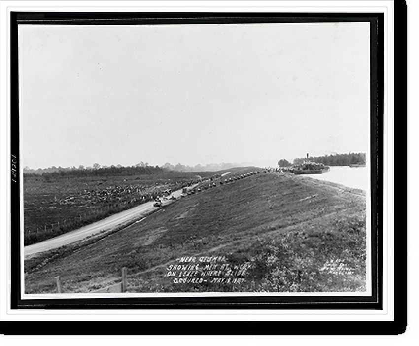 Historic Print, Near Geismar showing men at work on levee where slide