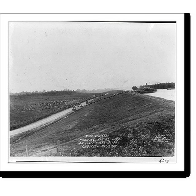 Historic Print, Near Geismar, showing men at work where levee slide