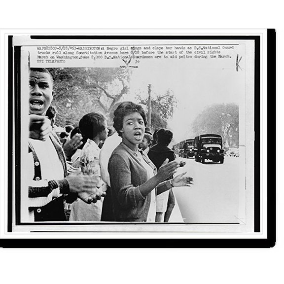 Historic Print, [Negro girl singing and clapping her hands, as D.C. National Guard trucks roll along Constitution Avenue, Washington, D.C., before the civil rights march], 16" x 20"