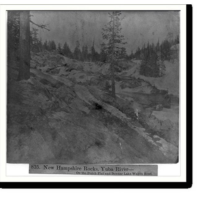 Historic Print, New Hampshire Rocks, Yuba River. on the Dutch Flat and