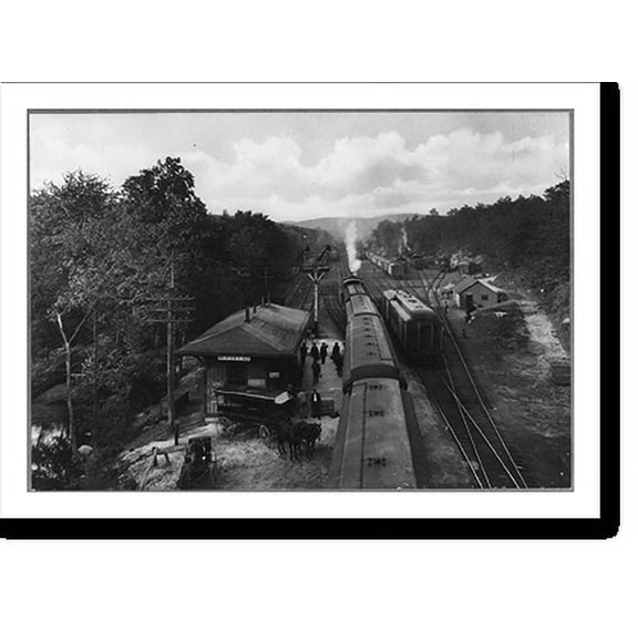 Historic Print, New Jersey. Beaver Lake. Trains and yards at Beaver Lake Railroad Station, 16" x 20"