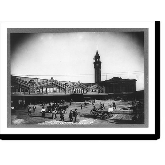 Historic Print, New Jersey, Hoboken. Ferry building and Lackawanna R.R. Station, 18" x 24"