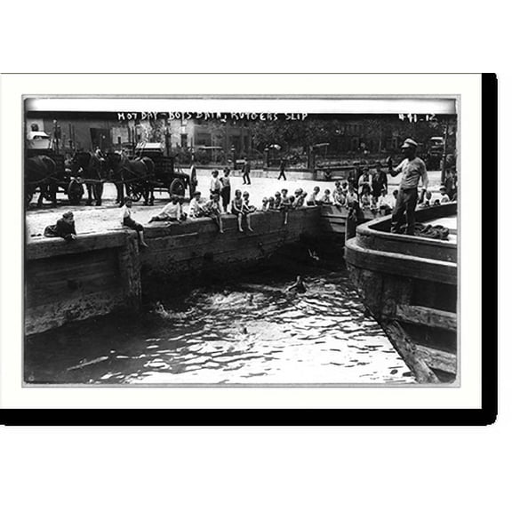 Historic Print, New York City. Boys swimming at dock. Rutgers Slip, ca. 1908, 18" x 24"