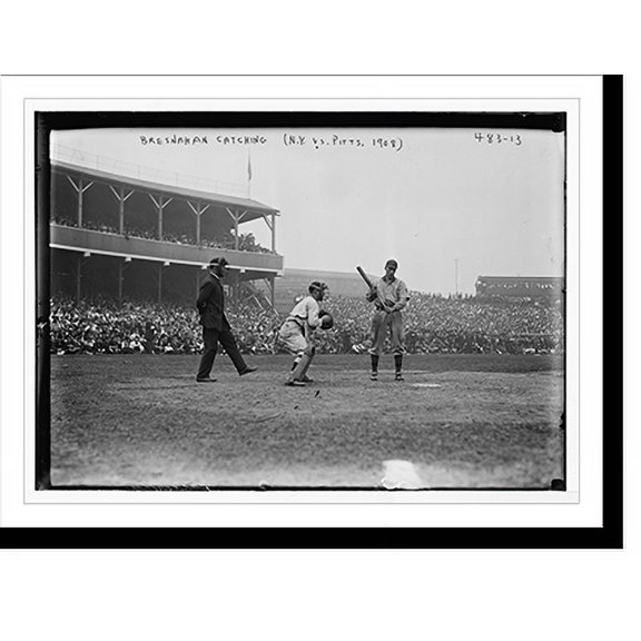 Historic Print, New York NL vs. Pittsburgh NL baseball game, Breshahan catching, batter up, 16" x 20"