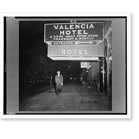 Historic Print, New York, New York. Bowery hotel about midnight, 16" x 20"