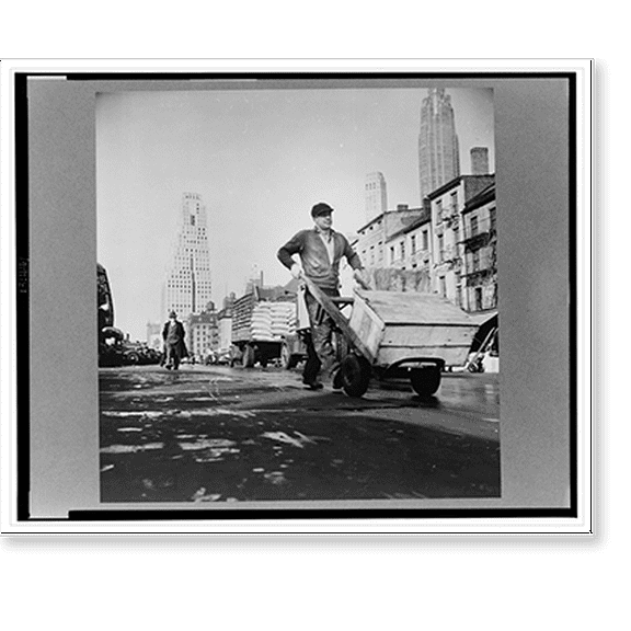 Historic Print, New York, New York. Fulton fish market street scene, 16" x 20"