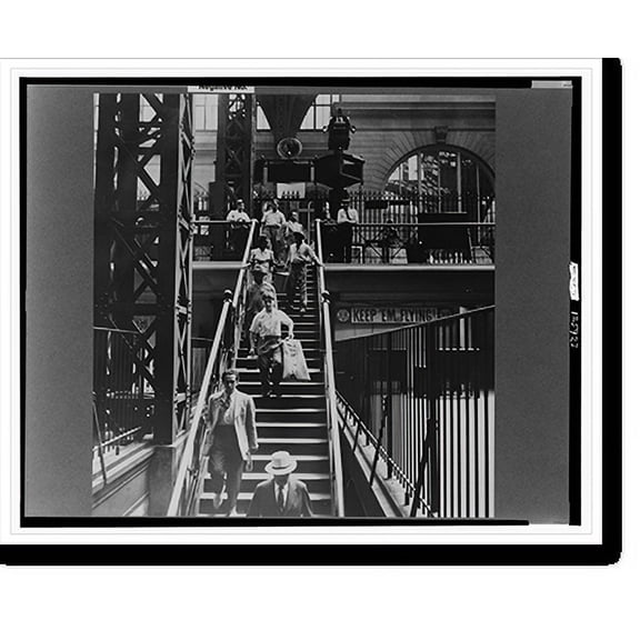 Historic Print, New York, New York. Stairway from concourse to trains at the Pennsylvania railroad station, 18" x 24"