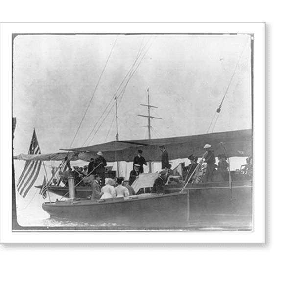 Historic Print, [New York - Oyster Bay, Long Island Yacht Club: guests boarding yacht from launch], 18" x 24"