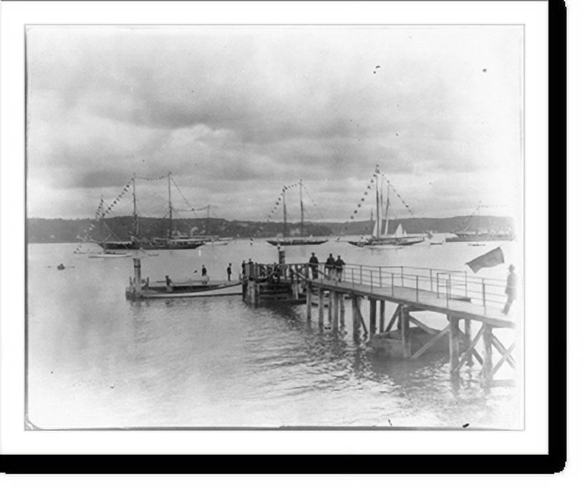 Historic Print, [New York Oyster Bay, Long Island Yacht Club looking past pier to sailing