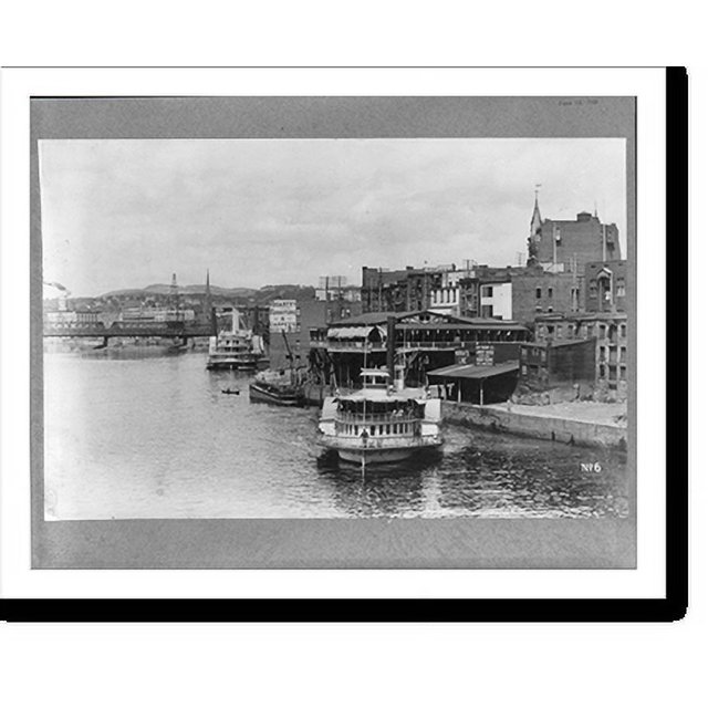 Historic Print, New York. Troy[?]. River and business section, 16" x 20