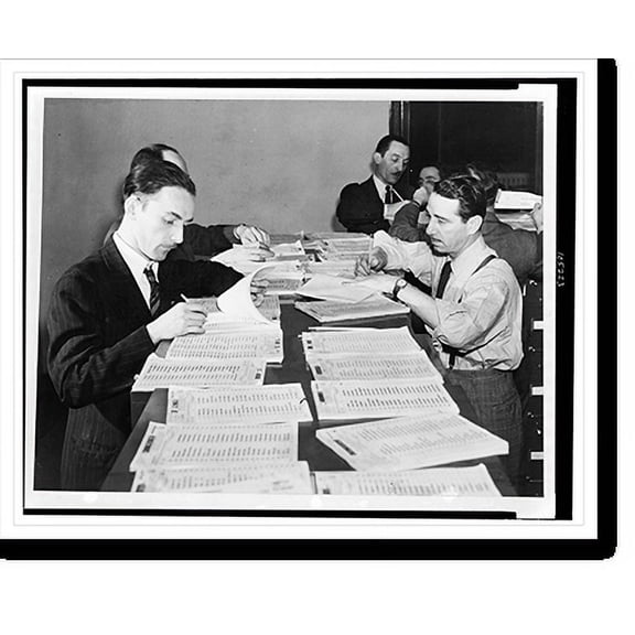 Historic Print, New York draft workers busy as numbers come in, 16" x 20"