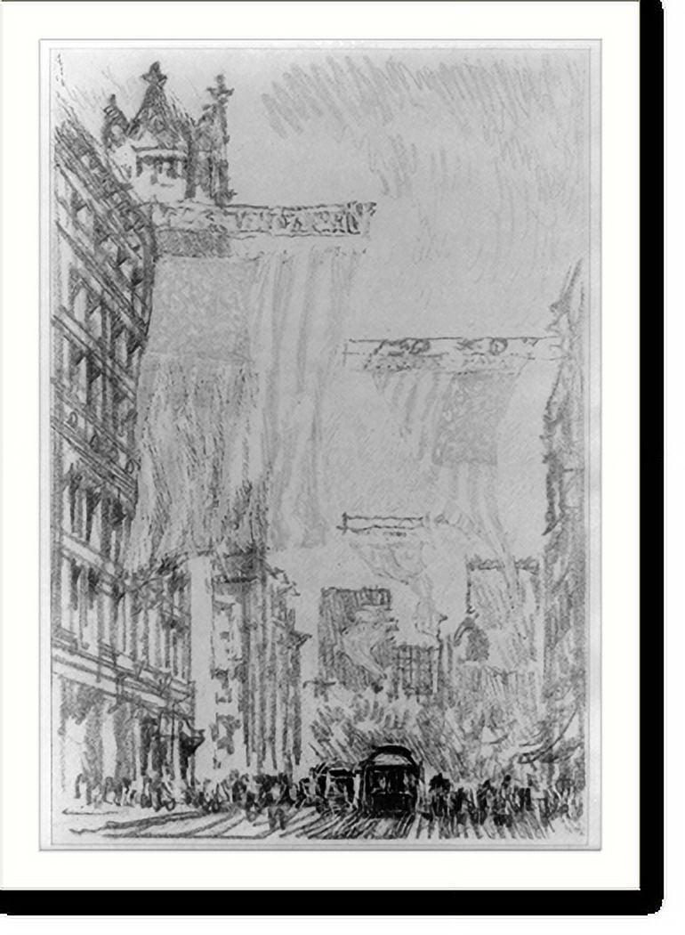 Historic Print, New York, flags on Broadway, 16" x 20"