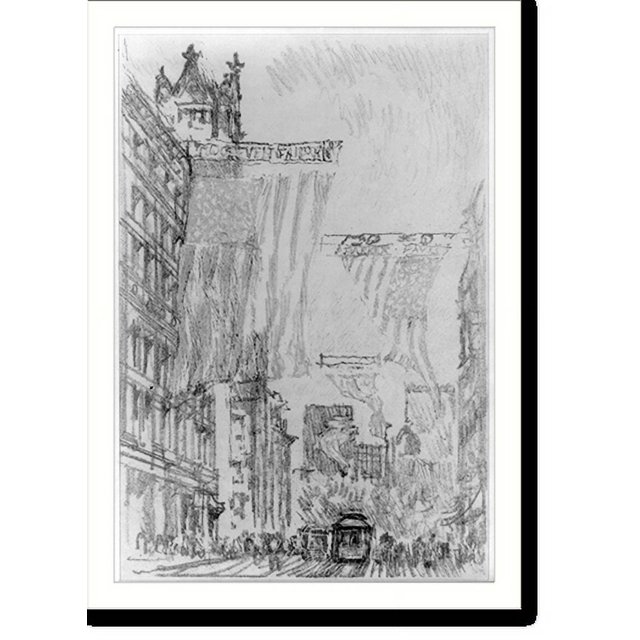 Historic Print, New York, flags on Broadway 2, 16" x 20"