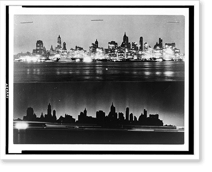 Historic Print, New York's famous skyscrapers blacked out, 18" x 24
