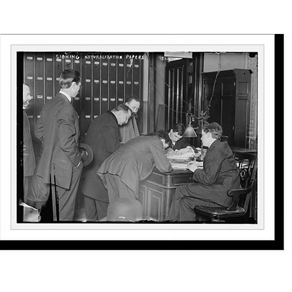 Historic Print, New citizens signing naturalization papers in judge's chambers, 18" x 24"