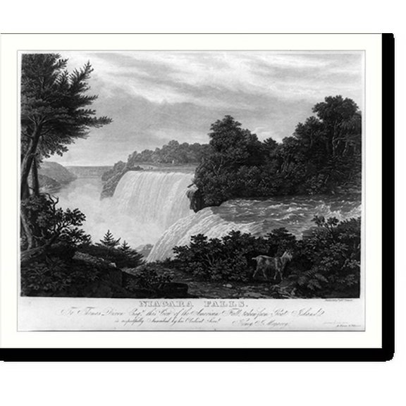 Historic Print, Niagara Falls. To Thomas Dixon esq. this view of the American Fall taken from Goat Island.painted & engd. by W.J. Bennett ; printed by J. Neale., 16" x 20"