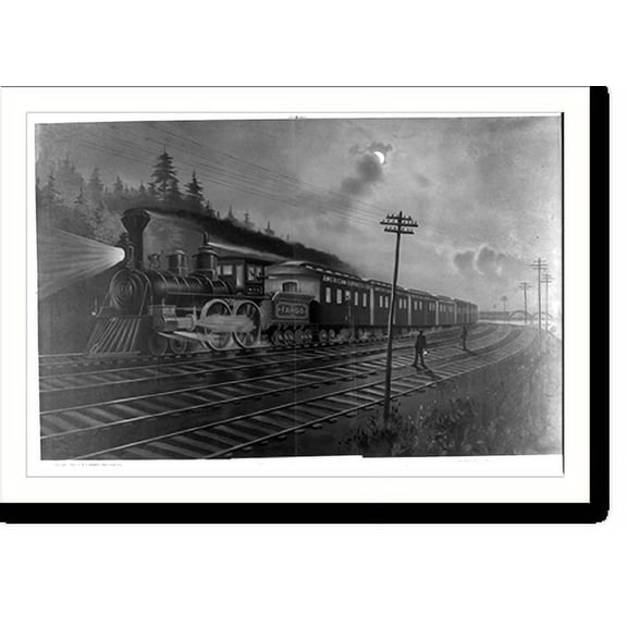 Historic Print, Night scene on the New York Central Railroad., American Express company's special express train, 18" x 24"