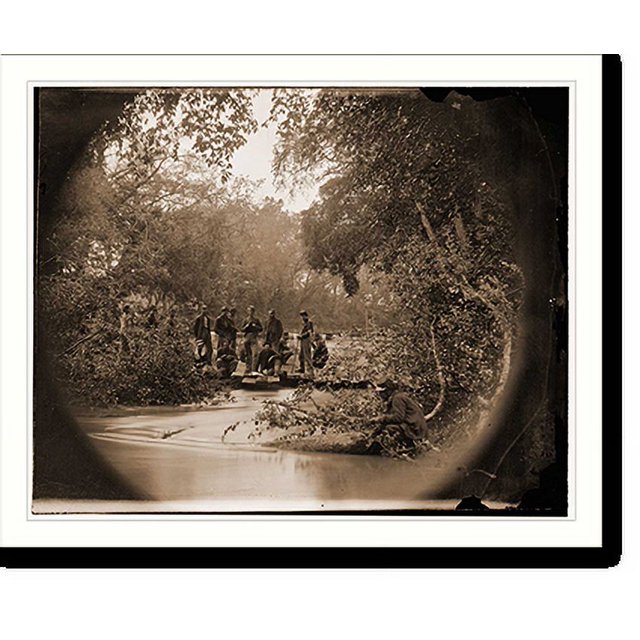 Historic Print, North Anna River Virginia. Pontoon bridge across North