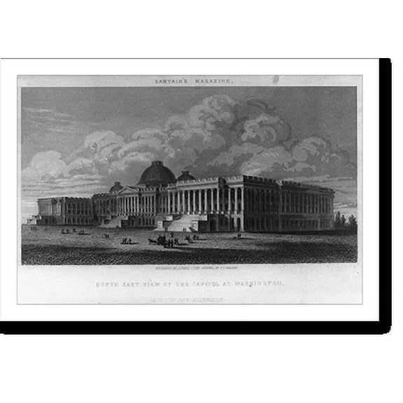 Historic Print, North East View of the Capitol at Washington. With the new extension, 16" x 20"