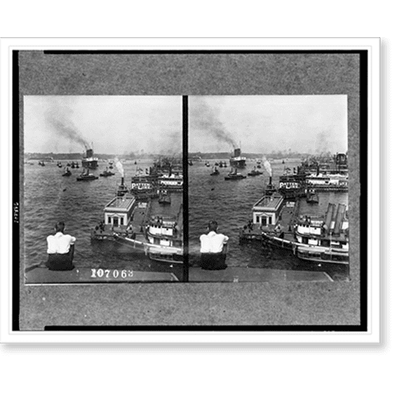 Historic Print, [North from roof of pier #52 showing the S.S. Lusitania being warped" into dock, New York City]", 18" x 24"