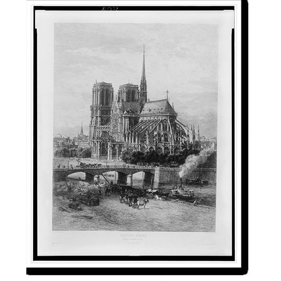 Historic Print, Notre-Dame. Eglise Cathdrale de Paris.Delauney del. & sculp., 16" x 20"