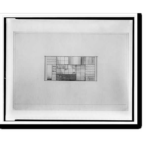 Historic Print, [Nucleus House. Kitchen wall and cabinets. Interior elevation. Rendering], 16" x 20"