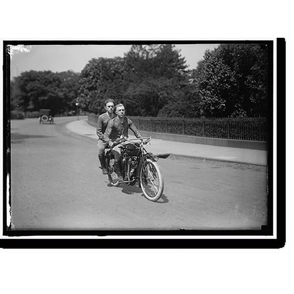 Historic Print, O'BRIEN AND BAKER. TRANSCONTINENTAL MOTORCYCLISTS. AT NORTH OF ELLIPSE BELOW WHITE HOUSE, 16" x 20"