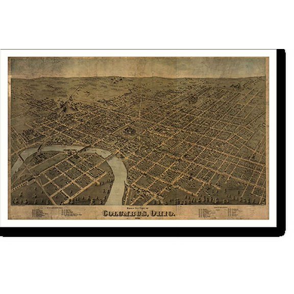 Historic Print, OH Columbus 1872 MAP, 16" x 20"
