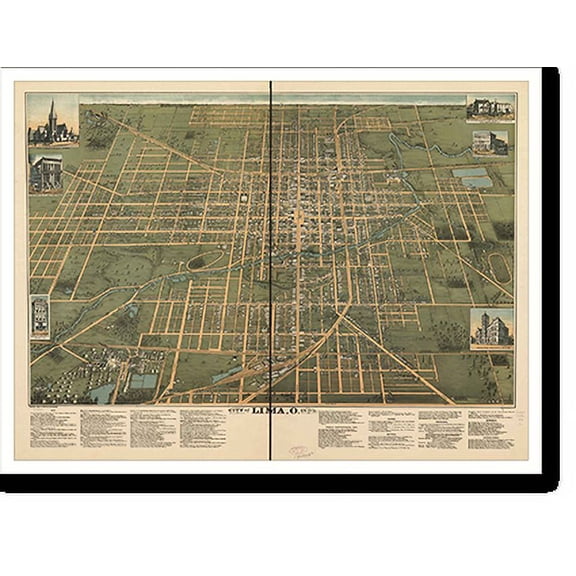 Historic Print, OH Lima 1892 MAP, 16" x 20"