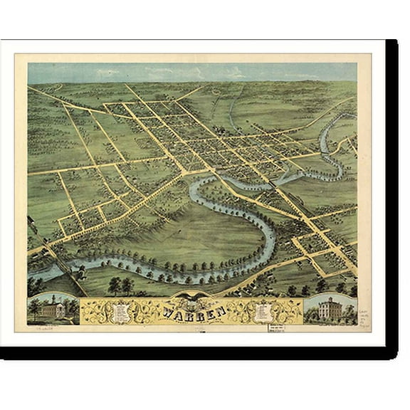 Historic Print, OH Warren 1870 MAP, 16" x 20"