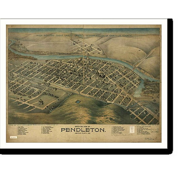 Historic Print, OR Pendleton 1890 MAP, 16" x 20"