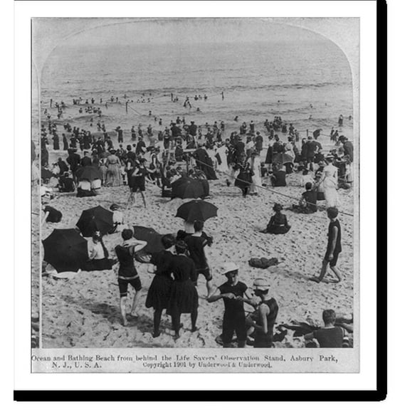 Historic Print, Ocean and Bathing Beach from behind the Life Savers' Observation Stand, Asbury Park, N.J., 16" x 20"