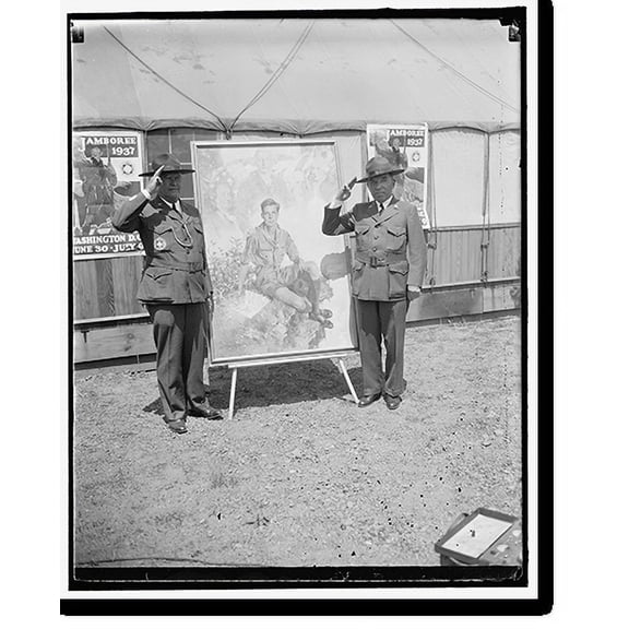 Historic Print, Official Boy Scout poster. Dr. James E. West, Chief Scout Executive of the Boy Scouts (left) and Rep. Sol Bloom of New York with the official poster. This poster was pai16" x 20"