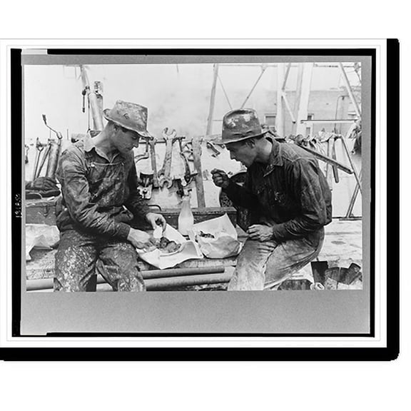 Historic Print, Oil field workers eating lunch, Kilgore, Texas, 16" x 20"