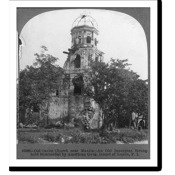 Historic Print, Old Cavite church near Manila - an old insurgent stronghold bombarded by American guns, Island of Luzon, P.I., 16" x 20"