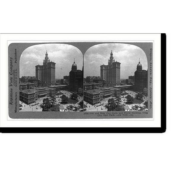 Historic Print, Old and new city halls and World bldg., New York City, 16" x 20"