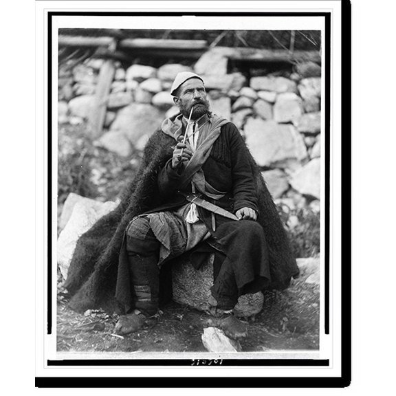 Historic Print, [Old peasant with dagger and long smoking pipe, Mestia, Svanetia, Georgia (Republic)], 16" x 20"