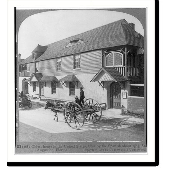 Historic Print, Oldest house in the United States, built by the Spanish about 1564, St. Augustine, Florida, 16" x 20"
