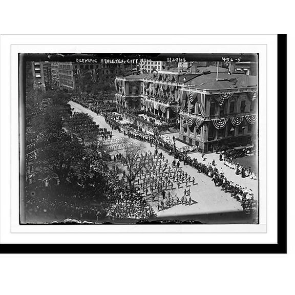 Historic Print, Olympic Athletes Parade, marchers before City Hall, New York, 18" x 24"