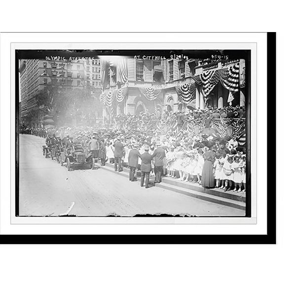 Historic Print, Olympic Athletes Reception, crowd at City Hall, New York, 16" x 20"