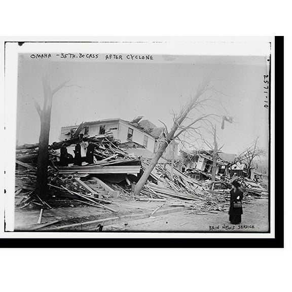Historic Print, Omaha - 25th & Cass after cyclone, 16" x 20"