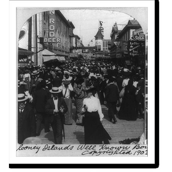 Historic Print, On Coney Islands well known Bowery, New York, 18" x 24"