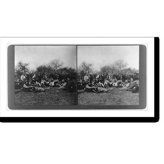 Historic Print, On Deep Red Creek - sitting around dead coyote #1, 16" x 20"