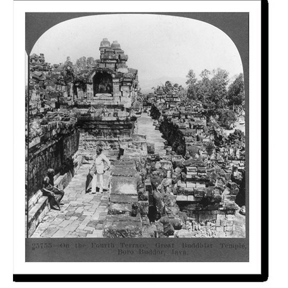Historic Print, On the fourth terrace, Great Buddhist Temple, Boro Buddor, Java, 18" x 24"