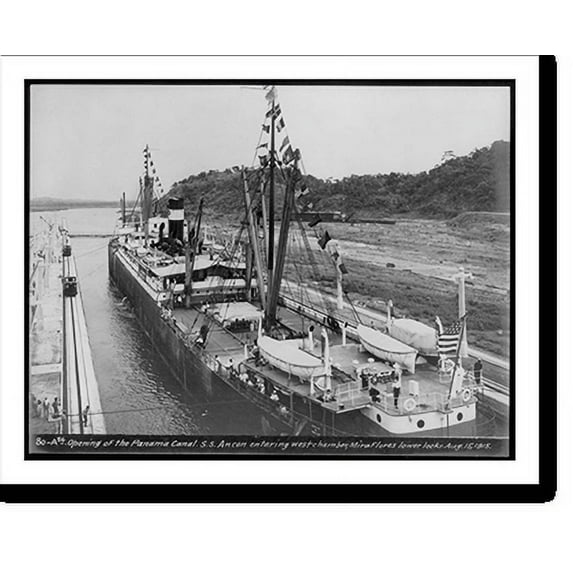 Historic Print, Opening of the Panama Canal - S.S. ANCON entering west chamber, Mira Flores lower locks, Aug. 15, 1915, 16" x 20"