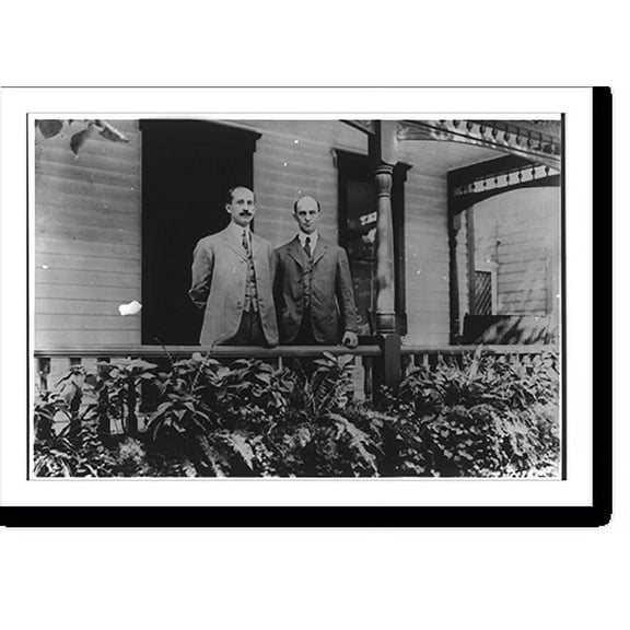 Historic Print, Orville Wright and Wilbur Wright standing on porch at 7 Hawthorn St., Dayton, 1909, 18" x 24"
